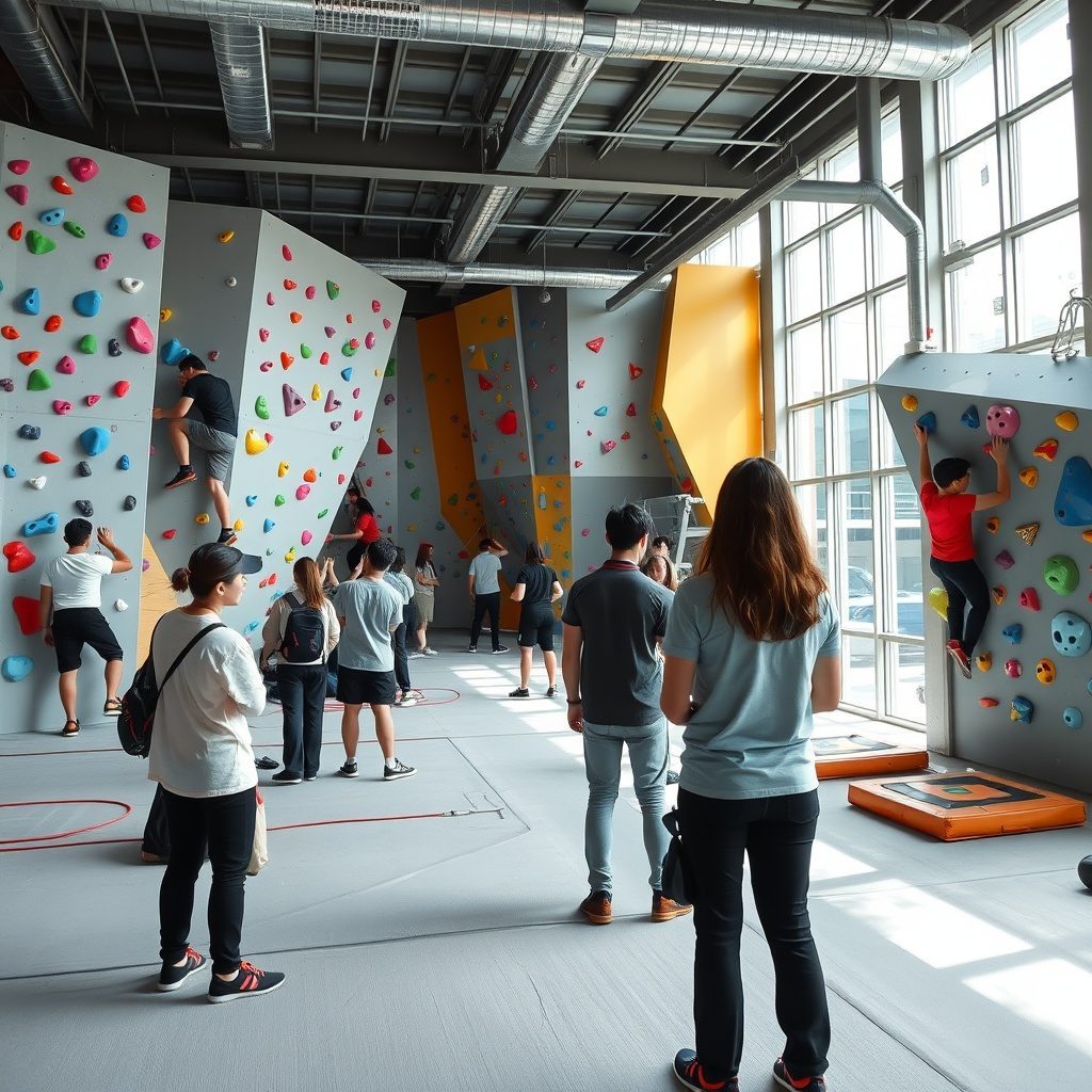 A climber tackling a bouldering wall at Climbgym